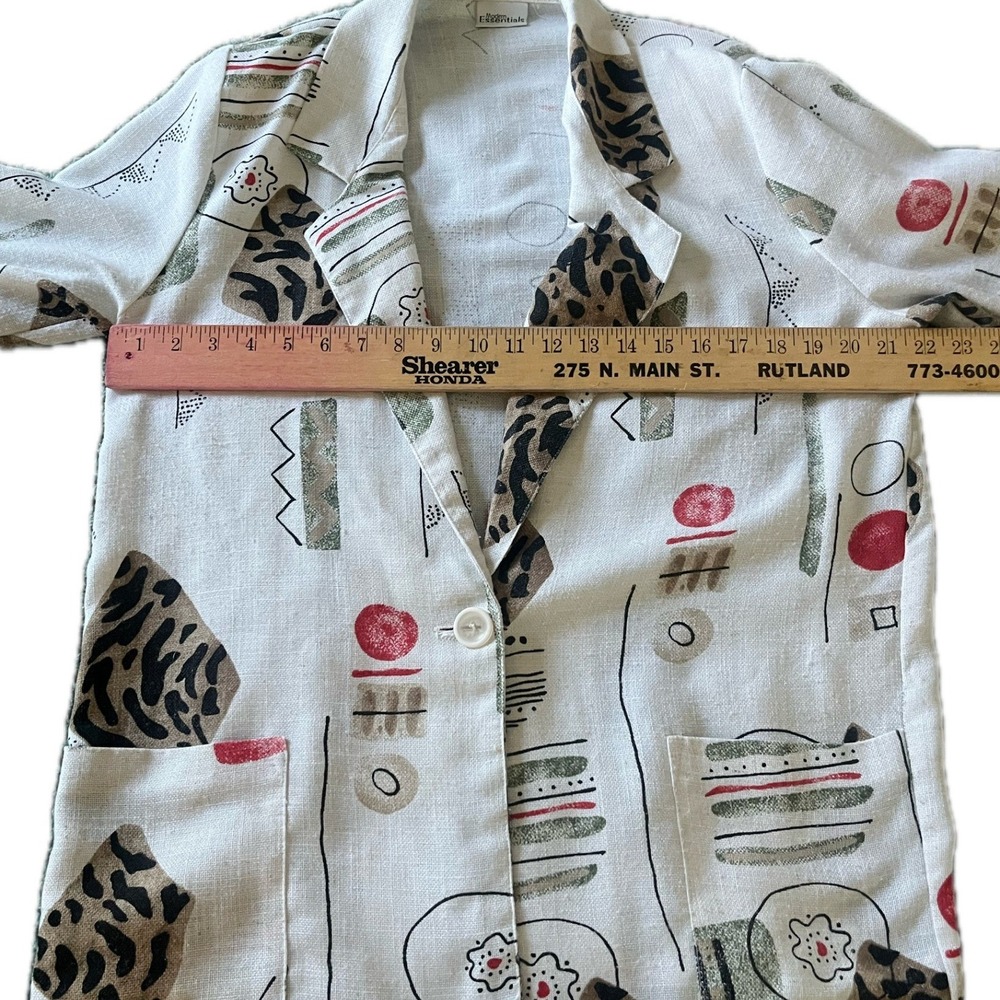 Vintage 90s Geometric Leopard Linen Blend Blazer Jacket Sz L Funky Art Deco Chic - Picture 5 of 6